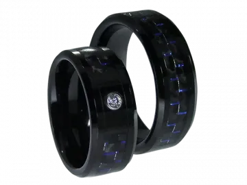 Modell Giselle - 2 Hochzeitsringe aus Wolfram mit Carboneinlage